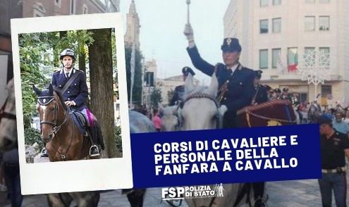 Cavaliere e fanfara a cavallo Polizia di Stato